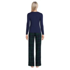 Lands' End Women's Pajama Set Knit Long Sleeve T-Shirt And Flannel Pants