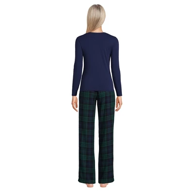 Lands' End Women's Pajama Set Knit Long Sleeve T-Shirt And Flannel Pants 1 Lands' End Women's Pajama Set Knit Long Sleeve T-Shirt And Flannel Pants