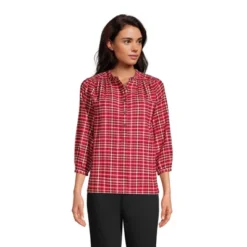 Lands' End Women's Flannel 3/4 Sleeve Smocked Shoulder Popover Shirt -Lands' End Store GUEST 05771317 1e87 444e ae24 bc84a1a4e213