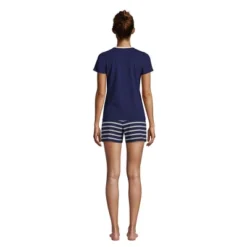 Lands' End Women's Knit Pajama Short Set Short Sleeve T-Shirt And Shorts