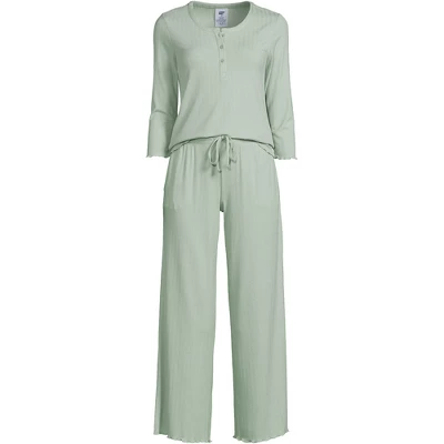 Lands' End Women's Pointelle Rib 2 Piece Pajama Set - 3/4 Sleeve Top And Crop Pants 6 Lands' End Women's Pointelle Rib 2 Piece Pajama Set - 3/4 Sleeve Top And Crop Pants - Image 6