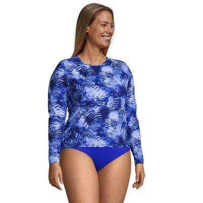 Lands' End Women's Plus Size Long Crew Neck Long Sleeve Rash Guard UPF 50 Sun Protection Modest Swim Tee 2 Lands' End Women's Plus Size Long Crew Neck Long Sleeve Rash Guard UPF 50 Sun Protection Modest Swim Tee - Image 2