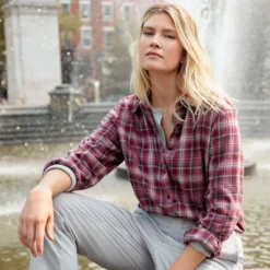 Lands' End Blake Shelton X Lands' End Women's Flannel Boyfriend Fit Long Sleeve Shirt