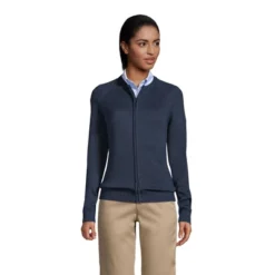 Lands' End School Uniform Women's Cotton Modal Zip-front Cardigan Sweater