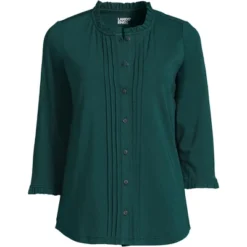 Lands' End Women's 3/4 Sleeve Light Weight Jersey Ruffle Neck Pintuck Top 11 Lands' End Women's 3/4 Sleeve Light Weight Jersey Ruffle Neck Pintuck Top -Lands' End Store GUEST 1be509b6 974b 41dd afb3 4f8a7624e23e