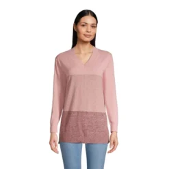 Lands' End Women's Fine Gauge Cotton V-Neck Pullover Tunic Sweater - Stripe -Lands' End Store GUEST 1bf821c9 70eb 49c8 9829 1cebd0f72c83
