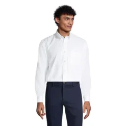Lands' End Men's Big And Tall Traditional Fit Pattern No Iron Supima Oxford Dress Shirt
