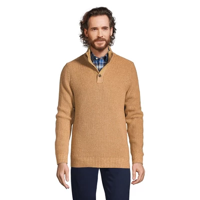 Lands' End Men's Cotton Blend Button Mock Neck Sweater 3 Lands' End Men's Cotton Blend Button Mock Neck Sweater - Image 3