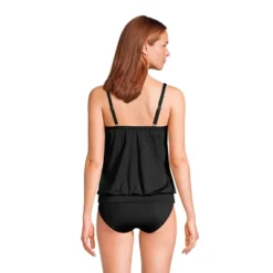 Lands' End Women's Mastectomy Chlorine Resistant Blouson Tummy Hiding Tankini Top Swimsuit Adjustable Straps