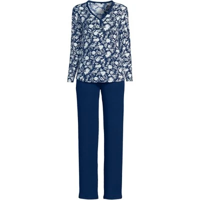 Lands' End Women's Cozy 2 Piece Pajama Set - Long Sleeve Top And Pants 3 Lands' End Women's Cozy 2 Piece Pajama Set - Long Sleeve Top And Pants - Image 3