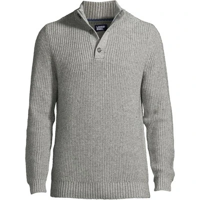 Lands' End Men's Cotton Blend Button Mock Neck Sweater