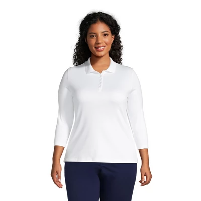 Lands' End Women's Supima Cotton 3/4 Sleeve Polo Shirt 4 Lands' End Women's Supima Cotton 3/4 Sleeve Polo Shirt - Image 4