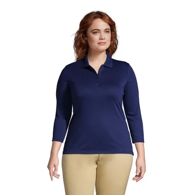 Lands' End Women's Supima Cotton 3/4 Sleeve Polo Shirt 3 Lands' End Women's Supima Cotton 3/4 Sleeve Polo Shirt - Image 3