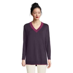 Lands' End Women's Fine Gauge Cotton V-Neck Pullover Tunic Sweater - Stripe -Lands' End Store GUEST 3ef932fb 7166 4cd9 9e6a 8ab0407c738d