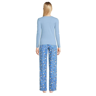 Lands' End Women's Tall Pajama Set Knit Long Sleeve T-Shirt And Flannel Pants 1 Lands' End Women's Tall Pajama Set Knit Long Sleeve T-Shirt And Flannel Pants