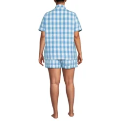 Lands' End Women Linen 2 Piece Pajama Set - Short Sleeve Top And Shorts