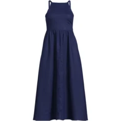 Women's Linen Sleeveless Halter High Neck Midi Dress -Lands' End Store GUEST 41493dbb 53a1 4c68 bd42 dbf46a51c2f8