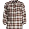 Lands' End Women's Flannel 3/4 Sleeve Smocked Shoulder Popover Shirt