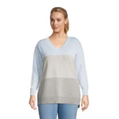 Lands' End Women's Fine Gauge Cotton V-Neck Pullover Tunic Sweater - Stripe -Lands' End Store GUEST 45e3e053 bc3b 4957 a93c a5a0b9bf913a