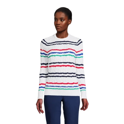 Lands' End Women's Cotton Cable Drifter Crewneck Sweater 4 Lands' End Women's Cotton Cable Drifter Crewneck Sweater - Image 4