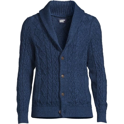 Lands' End Men's Cotton Blend Cable Shawl Cardigan Sweater 4 Lands' End Men's Cotton Blend Cable Shawl Cardigan Sweater - Image 4