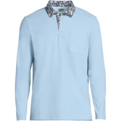 Lands' End Men's Super-T Long Sleeve Poplin Collar Pocket Polo Shirt