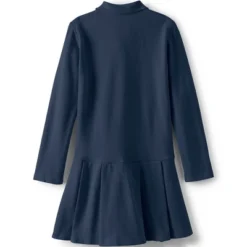 Lands' End School Uniform Girls Long Sleeve Mesh Pleated Polo Dress