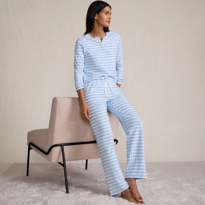 Lands' End Women's Petite Knit 2 Piece Pajama Set - Long Sleeve Top And Pants 3 Lands' End Women's Petite Knit 2 Piece Pajama Set - Long Sleeve Top And Pants - Image 3