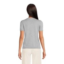 Lands' End Women's Fine Gauge Crew Neck Short Sleeve Tee Sweater