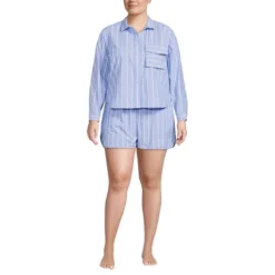 Lands' End Women's Cotton Poplin 2 Piece Pajama Set - Long Sleeve Top And Shorts With Piping -Lands' End Store GUEST 5a0ba57c 4ae0 4d87 9162 885bc679cc26