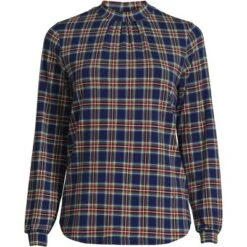 Lands' End Women's Jersey Long Sleeve Gathered Mock