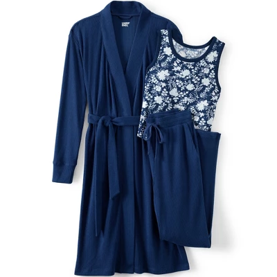 Lands' End Women's Cozy 3 Piece Pajama Set - Robe Top And Pants 4 Lands' End Women's Cozy 3 Piece Pajama Set - Robe Top And Pants - Image 4
