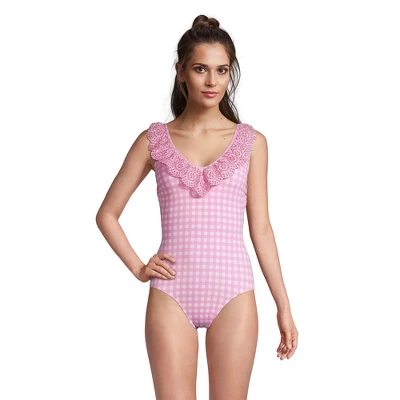 Lands' End Draper James X Lands' End Women's Chlorine Resistant Ruffle V-neck One Piece Swimsuit 4 Lands' End Draper James X Lands' End Women's Chlorine Resistant Ruffle V-neck One Piece Swimsuit - Image 4