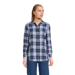 Lands' End Women's Tall Flannel Boyfriend Fit Long Sleeve Shirt