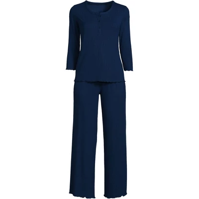 Lands' End Women's Pointelle Rib 2 Piece Pajama Set - 3/4 Sleeve Top And Crop Pants 4 Lands' End Women's Pointelle Rib 2 Piece Pajama Set - 3/4 Sleeve Top And Crop Pants - Image 4