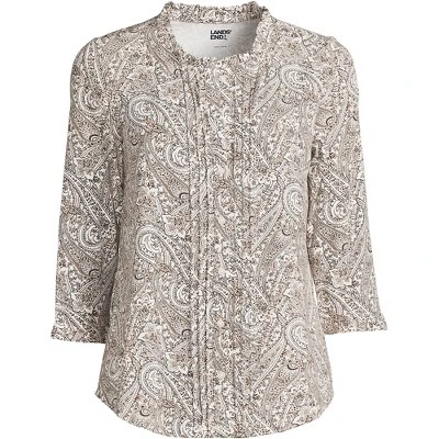 Lands' End Women's 3/4 Sleeve Light Weight Jersey Ruffle Neck Pintuck Top 2 Lands' End Women's 3/4 Sleeve Light Weight Jersey Ruffle Neck Pintuck Top - Image 2