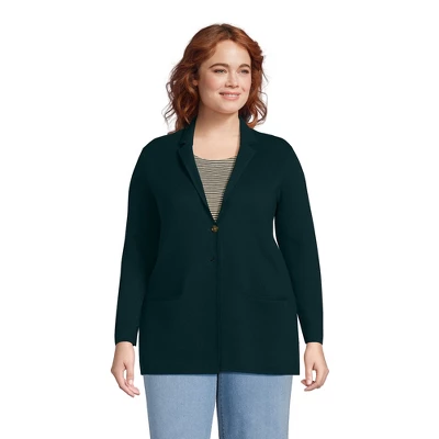Lands' End Women's Fine Gauge Cotton Button Front Blazer Sweater 6 Lands' End Women's Fine Gauge Cotton Button Front Blazer Sweater - Image 6