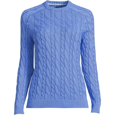 Lands' End Women's Cotton Cable Drifter Crewneck Sweater 6 Lands' End Women's Cotton Cable Drifter Crewneck Sweater - Image 6