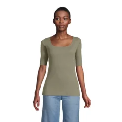 Lands' End Women's Elbow Sleeve 2x2 Rib Square Neck T-shirt -Lands' End Store GUEST 8c7e305f e1f8 4659 a3fa 6f8ec2284247