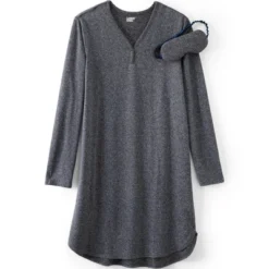 Lands' End Women's Cozy Gown Sleep Set - Shirt Gown And Mask -Lands' End Store GUEST 8f1ebc9a 513c 46c9 ad2b d56b0b72ec4d