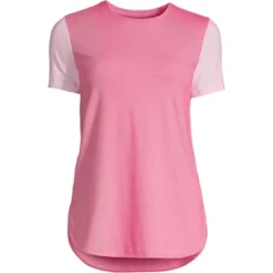 Lands' End Women's Moisture Wicking UPF Sun Short Sleeve Curved Hem Tunic Top-Print