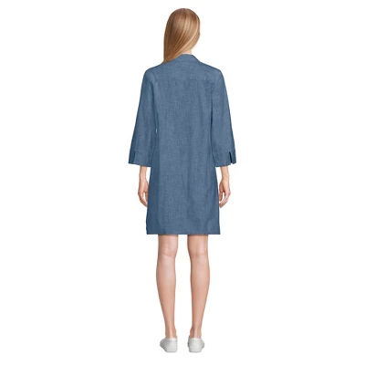 Lands' End Women's Cotton Poplin 3/4 Sleeve Split Neck Dress 1 Lands' End Women's Cotton Poplin 3/4 Sleeve Split Neck Dress