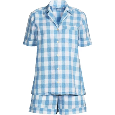Lands' End Women Linen 2 Piece Pajama Set - Short Sleeve Top And Shorts 2 Lands' End Women Linen 2 Piece Pajama Set - Short Sleeve Top And Shorts - Image 2