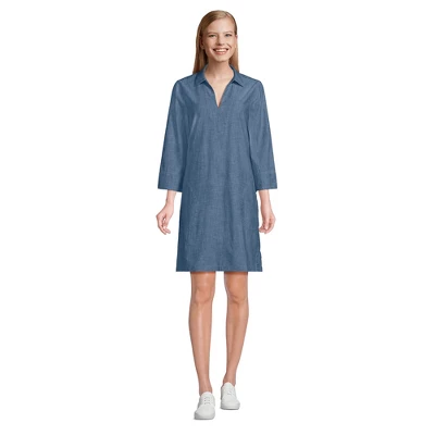 Lands' End Women's Cotton Poplin 3/4 Sleeve Split Neck Dress 2 Lands' End Women's Cotton Poplin 3/4 Sleeve Split Neck Dress - Image 2