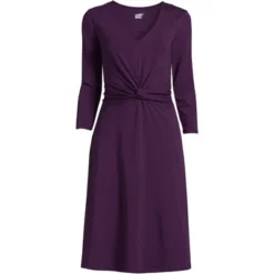 Lands' End Women's Lightweight Cotton Modal 3/4 Sleeve Fit And Flare V-Neck Dress -Lands' End Store GUEST a1c92f5d abc6 43ab a441 347ab07e625d
