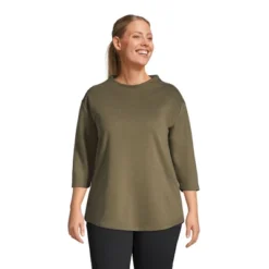 Lands' End Women's Serious Sweats 3/4 Sleeve Funnel Neck Top -Lands' End Store GUEST a4e860c5 cbc9 4d5b a525 b7261a124b36