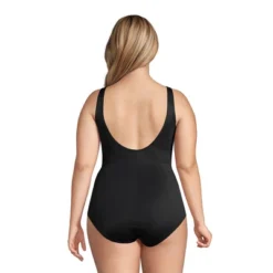 Lands' End Women's SlenderSuit Tummy Control Chlorine Resistant V-neck Wrap One Piece Swimsuit
