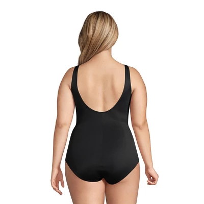 Lands' End Women's SlenderSuit Tummy Control Chlorine Resistant V-neck Wrap One Piece Swimsuit 1 Lands' End Women's SlenderSuit Tummy Control Chlorine Resistant V-neck Wrap One Piece Swimsuit