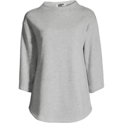 Lands' End Women's Serious Sweats 3/4 Sleeve Funnel Neck Top