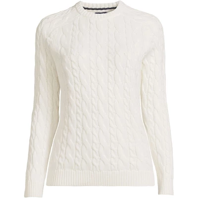 Lands' End Women's Cotton Cable Drifter Crewneck Sweater 2 Lands' End Women's Cotton Cable Drifter Crewneck Sweater - Image 2
